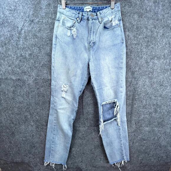 Superdown Jeans Womens 25 Blue Denim Cotton Distressed Fray Ripped Knee - Picture 1 of 10